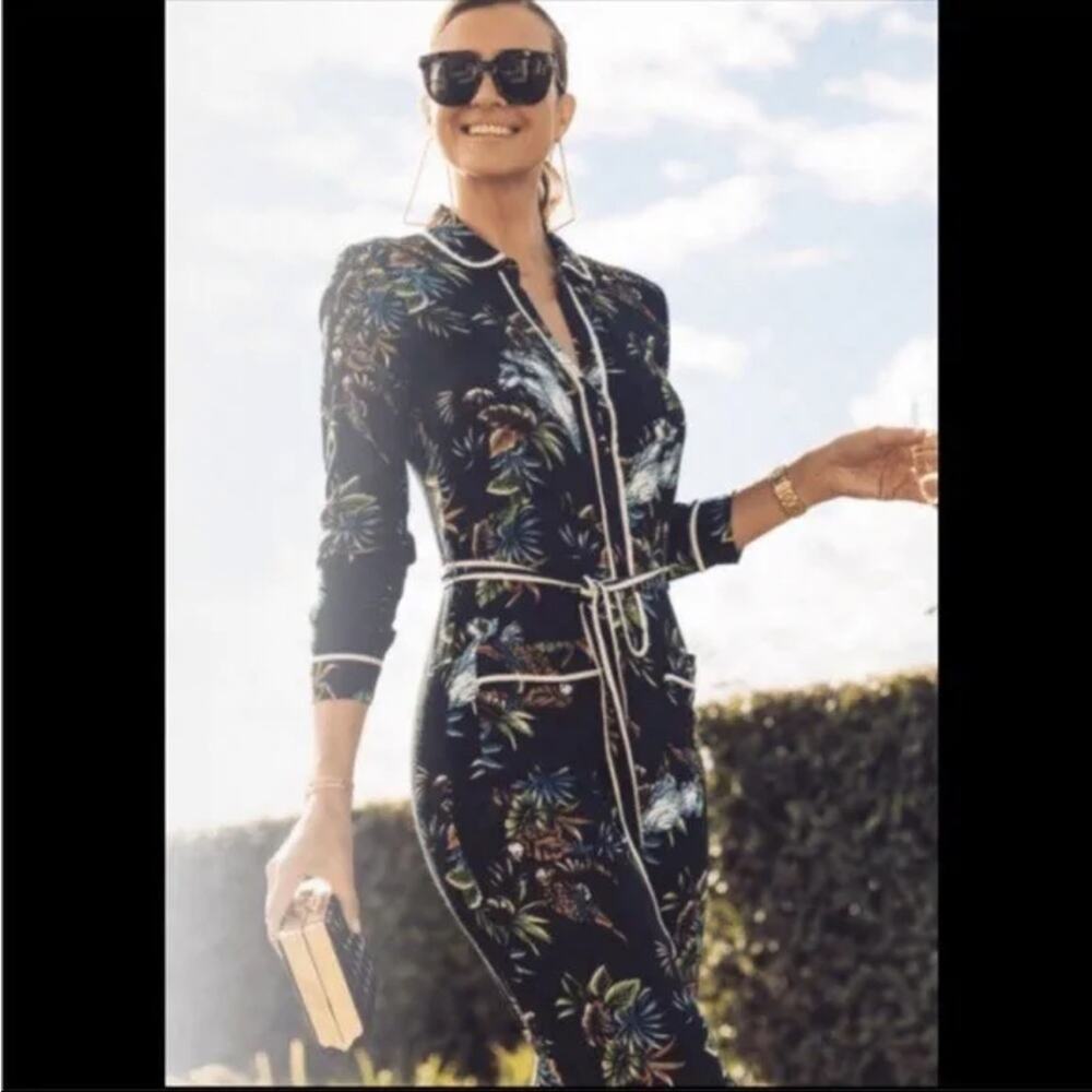NWT Flawed Zara Tropical Bird Print Wide Leg Belted Jumpsuit S